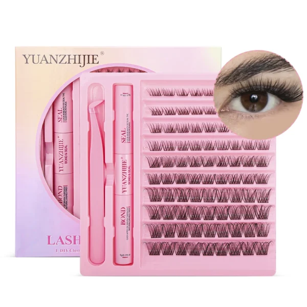 Customized Packaging Segmented Eyelashes 8-16mm Mixed Length Matte Black Diy Cluster Lash Extensions Kit Wholesale